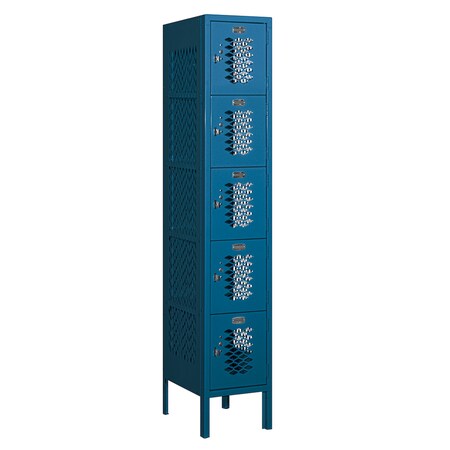 Salsbury Industries 5 Tier Box Vented Locker, 12"Wx66"Hx15"D, 5 Door, Blue, Unassembled 75155BL-U